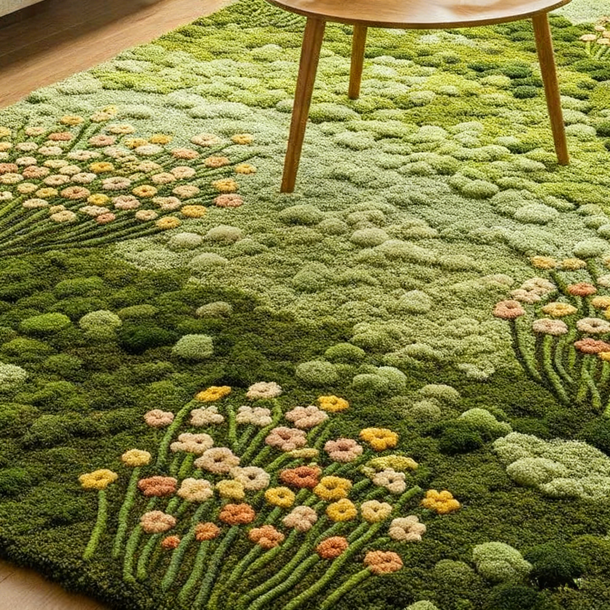 Tapis tufté vert mousse | Tapis tufté Botanical Breeze | Tapis artisanal Floral Haven | Tapis tufté Nature Touch | Tapis Verdant Meadow