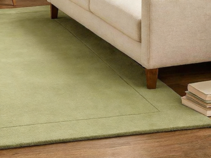 Tapis rectangulaire moderne vert sauge avec bordure minimaliste - Décoration douce, élégante et polyvalente pour le salon et la chambre à coucher