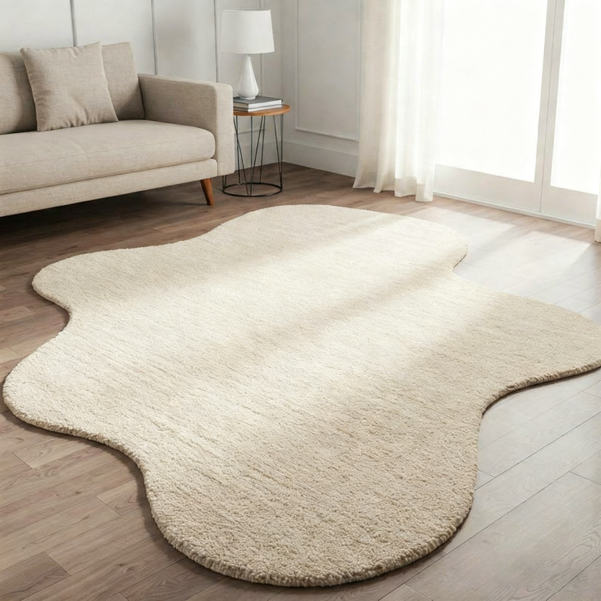 Tapis en laine tufté main moderne irrégulier beige pâle pour chambre d'enfant, chambre 5 x 8 tapis 8 x 10 pour salon Tapis fait main personnalisé