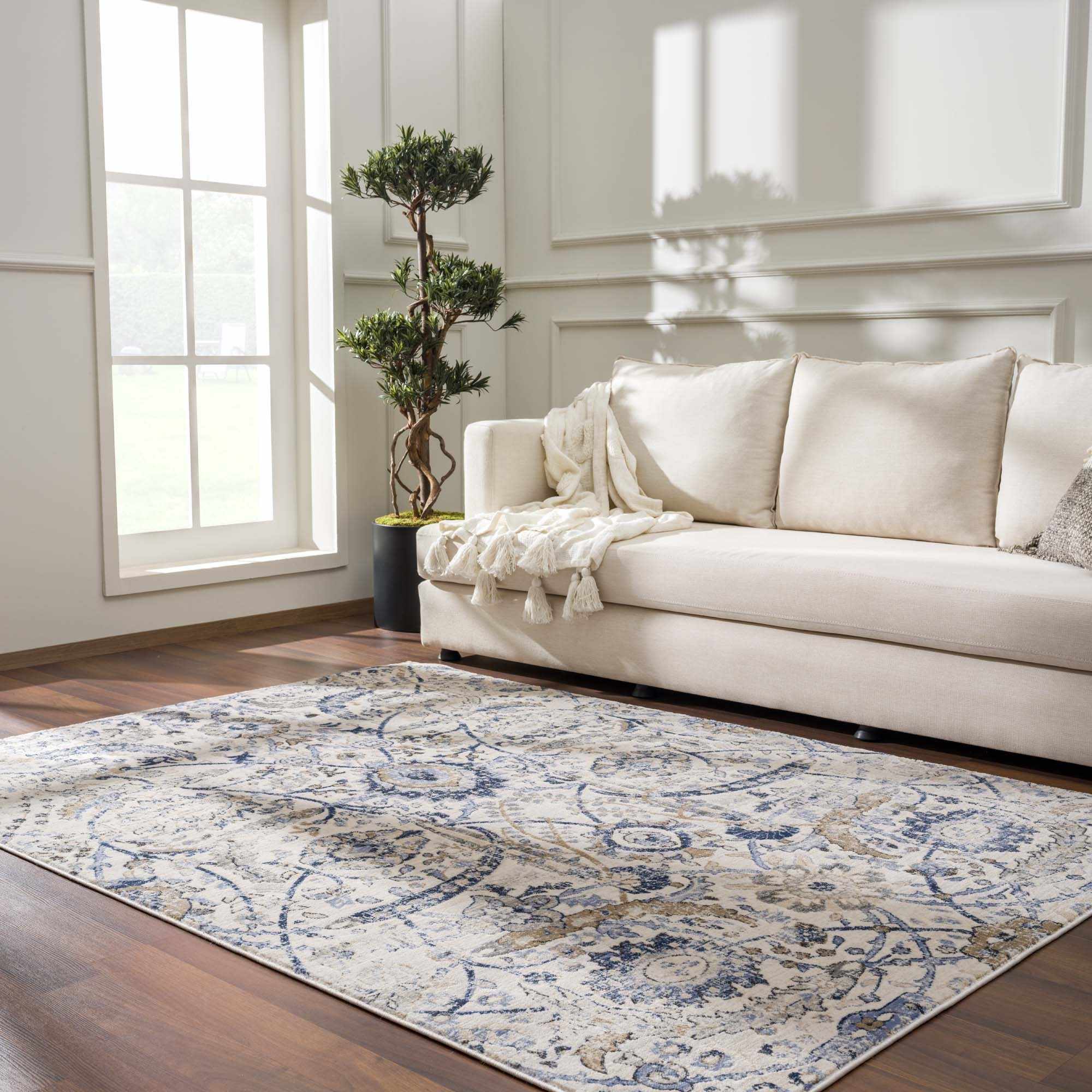 Tapis Oushak Georgiana bleu et beige