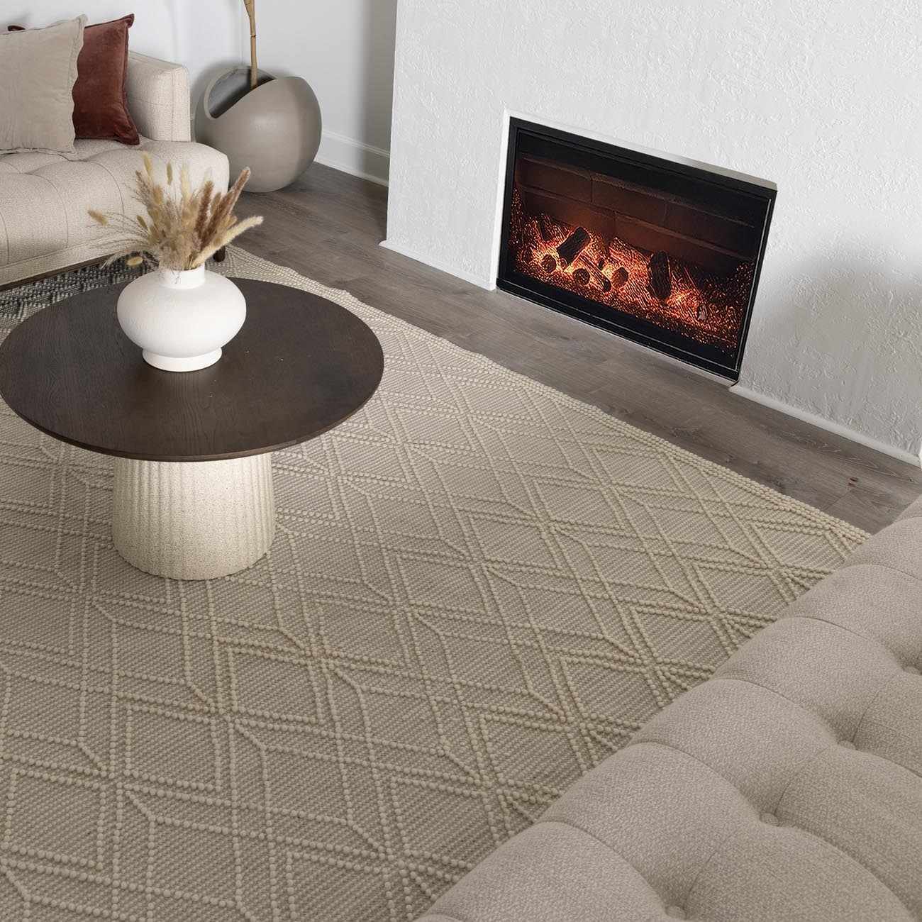 Tapis en laine Ramsbury Beige Trellis
