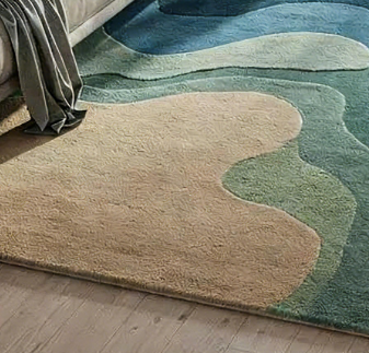 Tapis en laine touffeté main beige bleu sarcelle abstrait pour salon, tapis contemporain touffeté moderne 9 x 12 8 x 10 pour chambre à coucher, tapis de salle à manger personnalisés