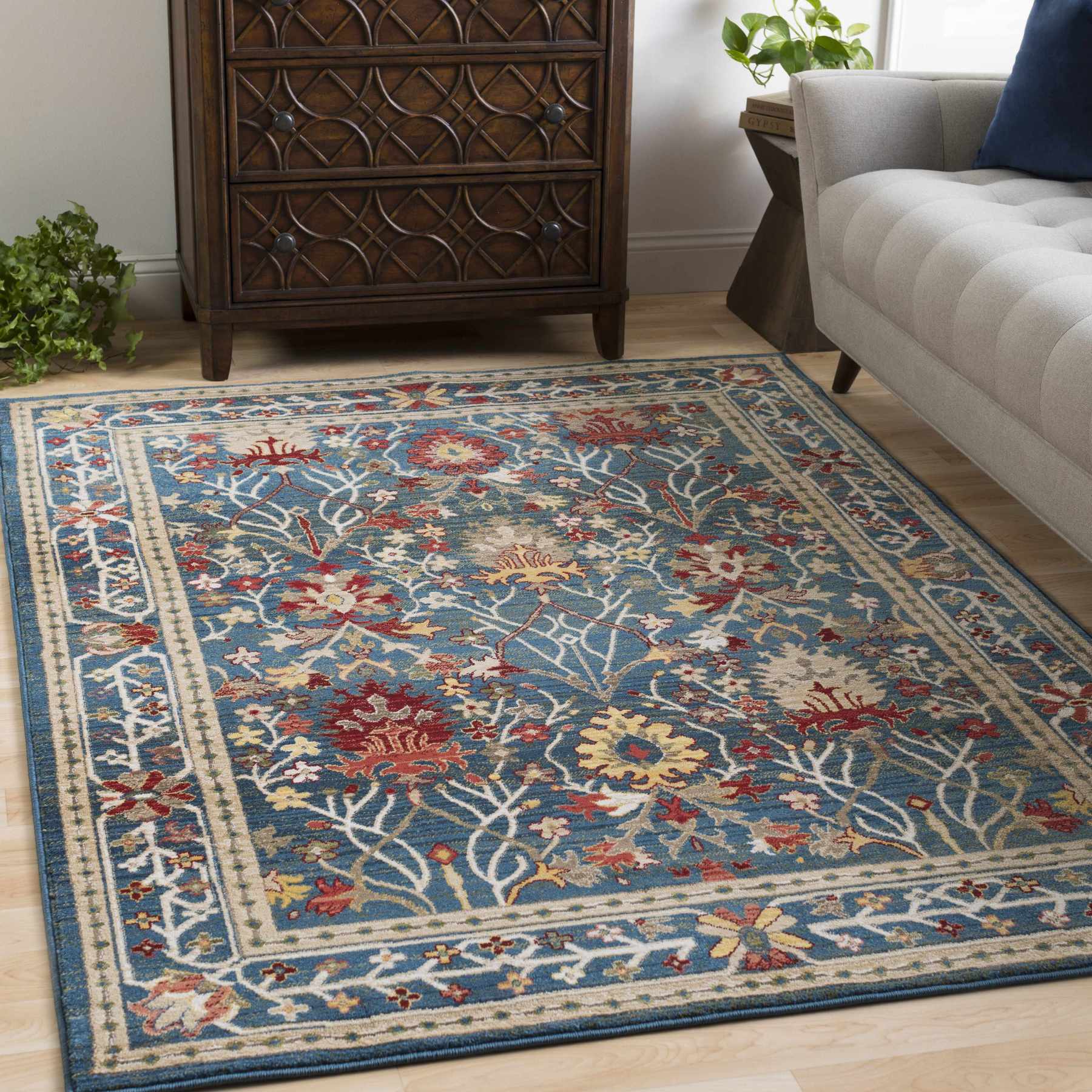 Tapis damassé bleu marine Neola