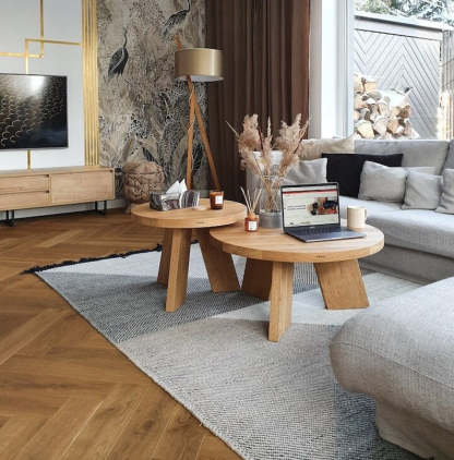 Tables basses rondes en chêne SK5 - Ensemble gigognes en bois massif ou simple - Design minimaliste fait main pour le salon