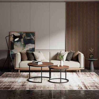 Table basse gigogne ronde, ensemble de tables basses rondes en bois, table basse en chêne foncé, table basse en chêne massif, table basse en chêne massif et métal