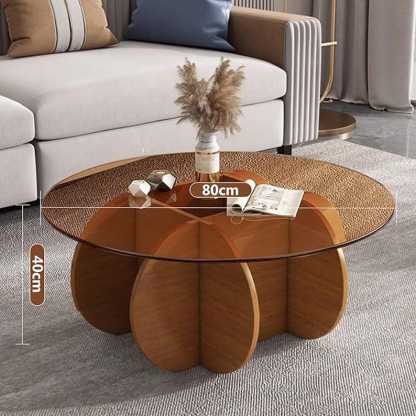 Table Basse Moderne Quadris en Verre Transparent avec Base en Bois Abstrait - Brun Cranberry Glass
