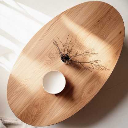 Table basse ovale en chêne massif. Table basse pour salon.