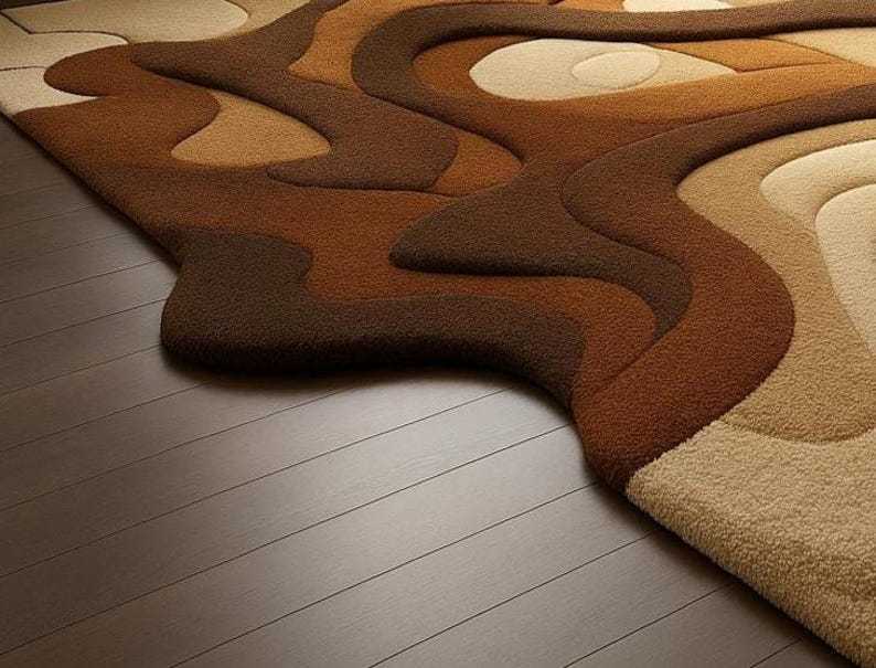 Tapis moderne touffeté à la main en laine bohème marron et beige 8 x 10 pour le salon, tapis bio abstraits 6 x 9 pour chambre à coucher, tapis personnalisés 4 x 6 5 x 7