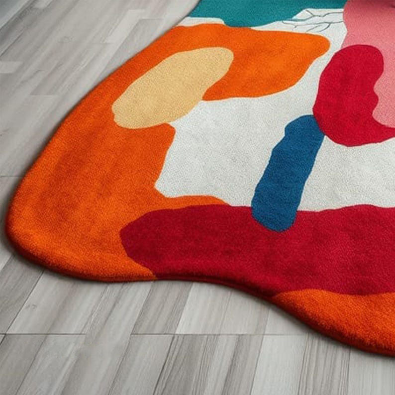 Tapis en laine tufté à la main : forme irrégulière abstraite orange, tapis moderne