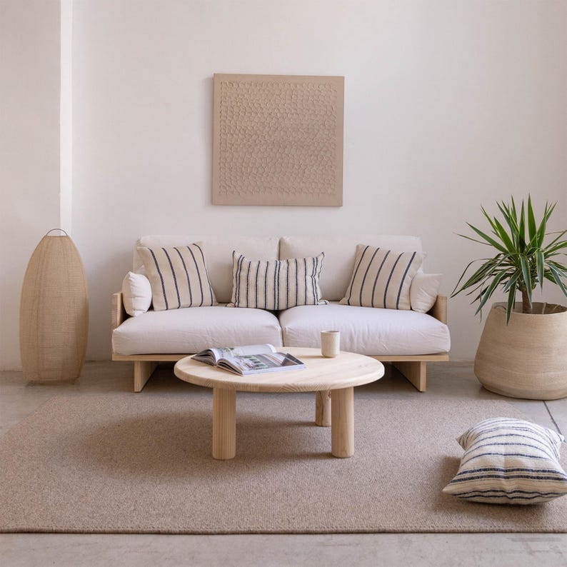 Table basse ronde, table de salon en bois massif, meuble artisanal - Maset