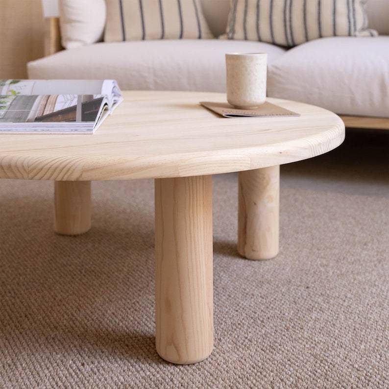 Table basse ronde, table de salon en bois massif, meuble artisanal - Maset