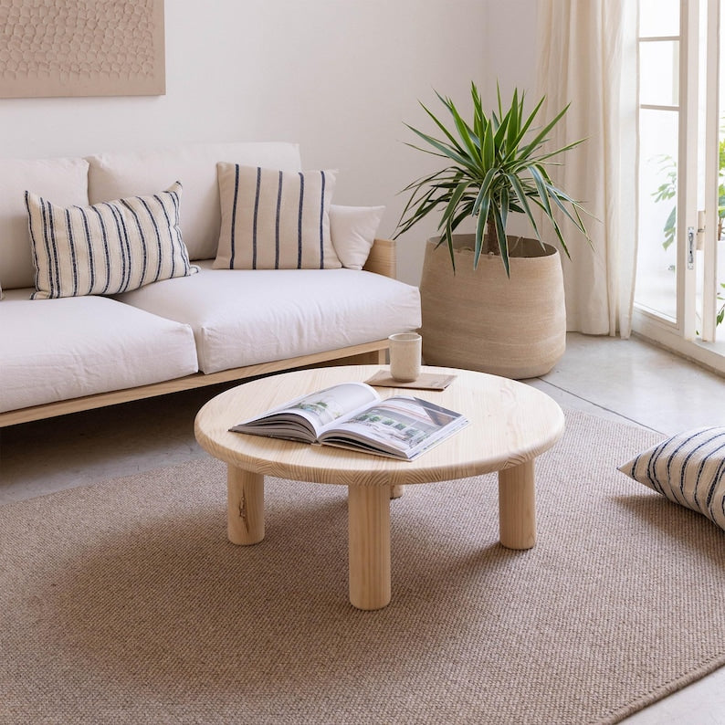 Table basse ronde, table de salon en bois massif, meuble artisanal - Maset