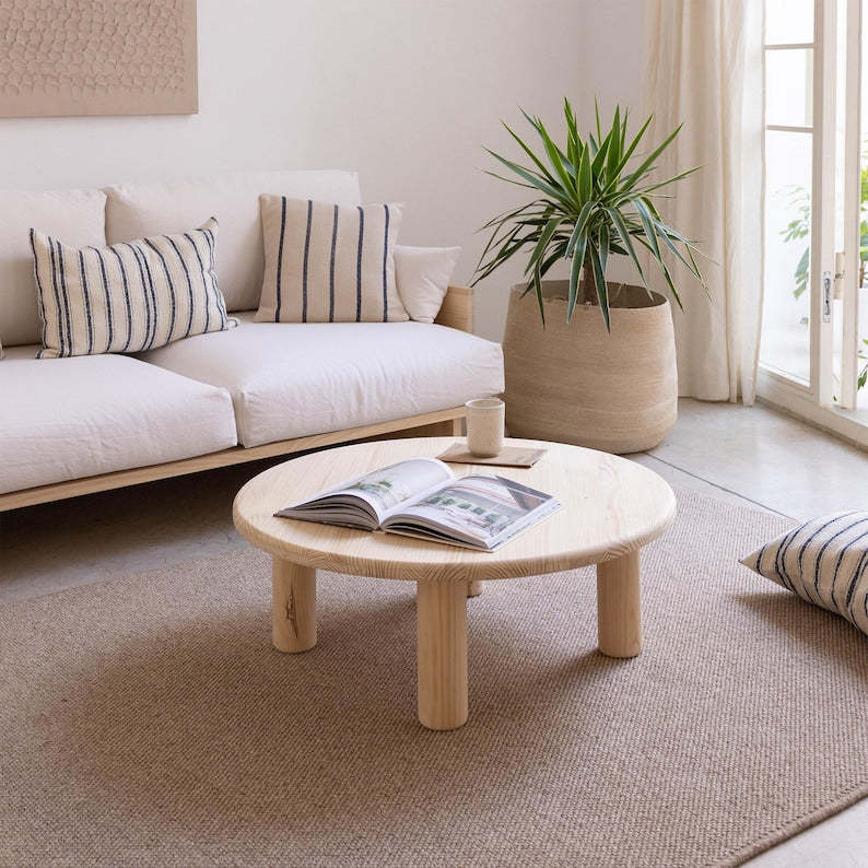 Table basse ronde, table de salon en bois massif, meuble artisanal - Maset