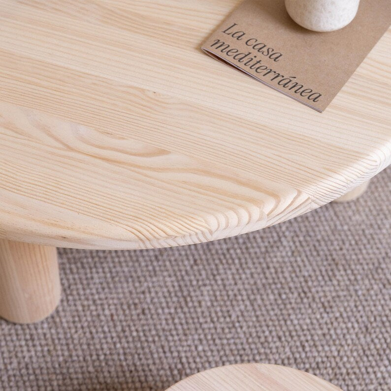 Table basse ronde, table de salon en bois massif, meuble artisanal - Maset