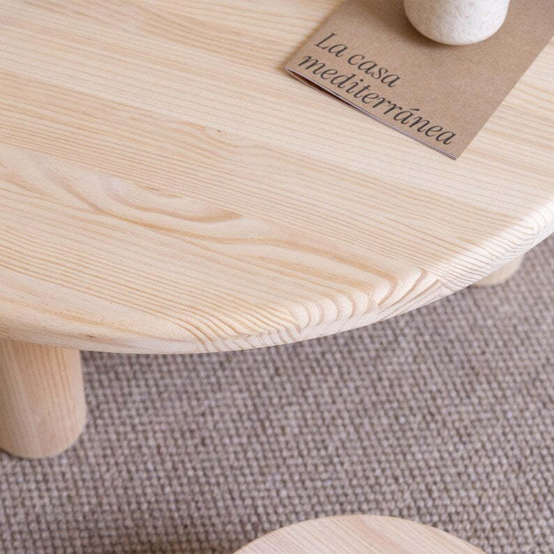 Table basse ronde, table de salon en bois massif, meuble artisanal - Maset