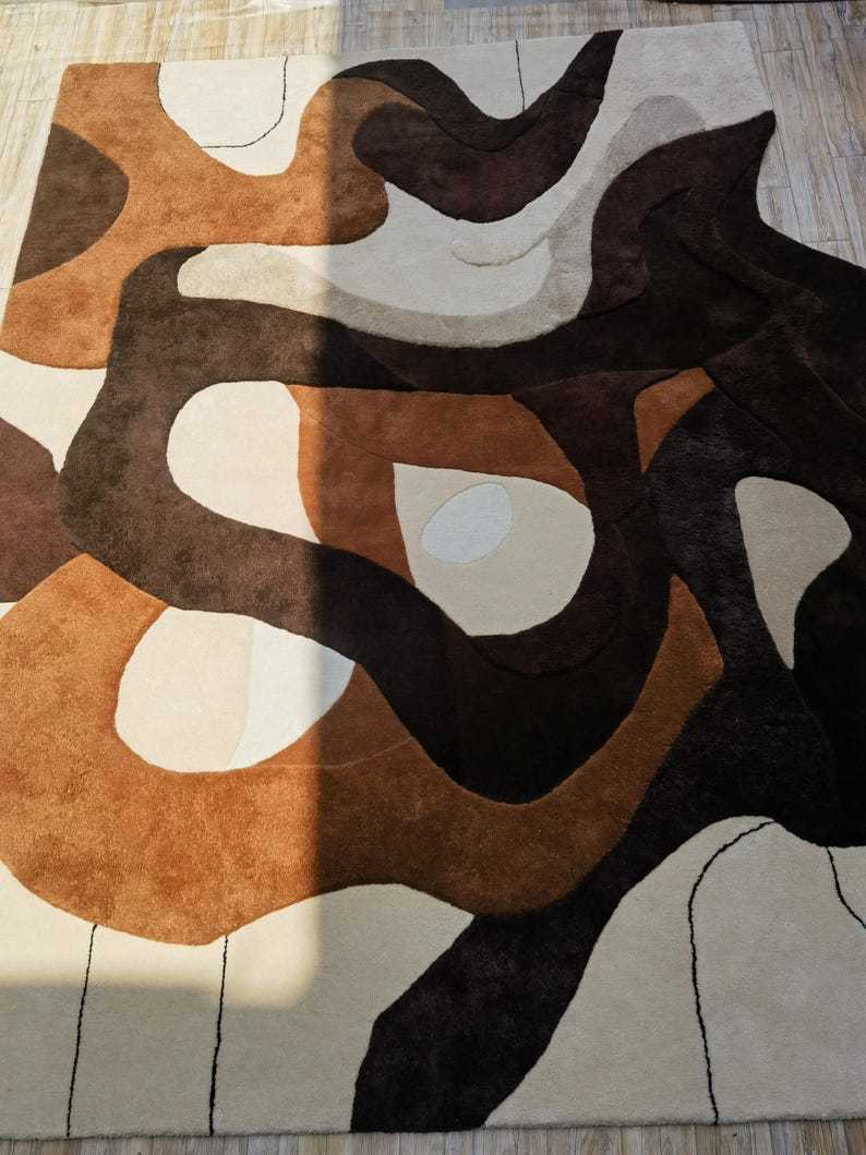 Tapis moderne touffeté à la main en laine bohème marron et beige 8 x 10 pour le salon, tapis bio abstraits 6 x 9 pour chambre à coucher, tapis personnalisés 4 x 6 5 x 7