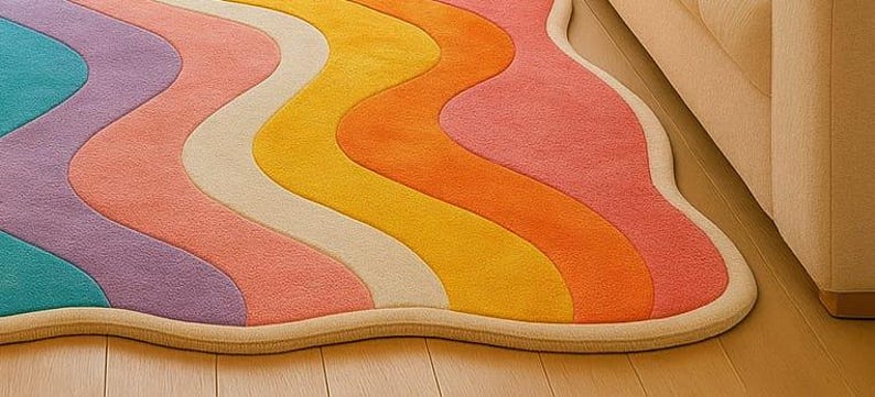 5 x 8 tapis touffeté arc-en-ciel | Tapis ondulé coloré | Carpette aux dimensions personnalisées 9 x 12
