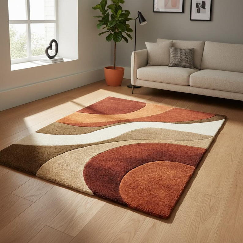 Tapis à vagues géométriques rétro des années 70 : tapis d'appoint moderne Mid-Century