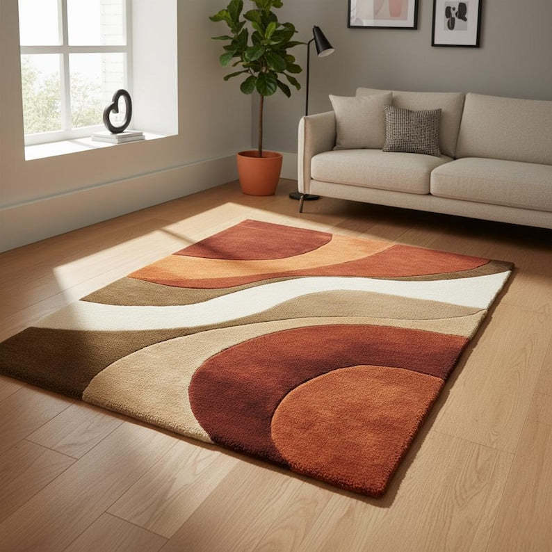 Tapis à vagues géométriques rétro des années 70 : tapis d'appoint moderne Mid-Century