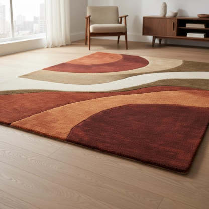 Tapis à vagues géométriques rétro des années 70 : tapis d'appoint moderne Mid-Century