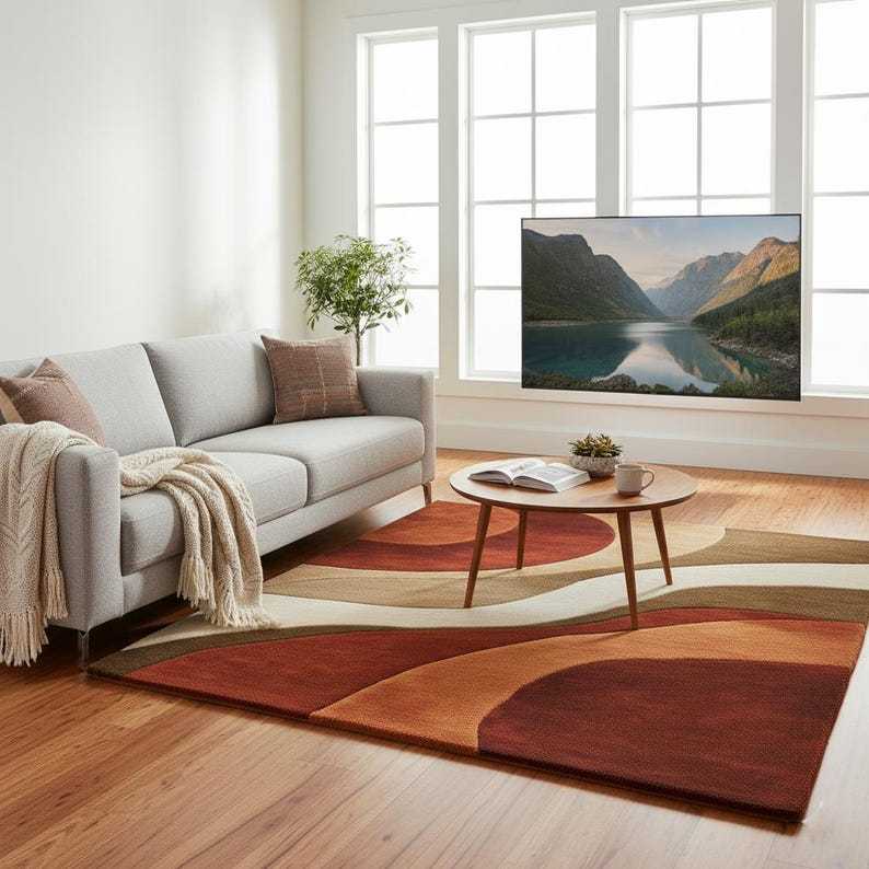 Tapis à vagues géométriques rétro des années 70 : tapis d'appoint moderne Mid-Century