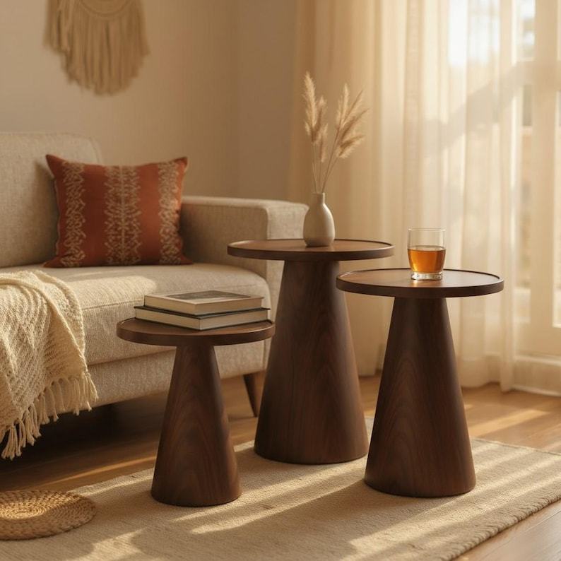 Ensemble de 3 tables d'appoint en bois de manguier