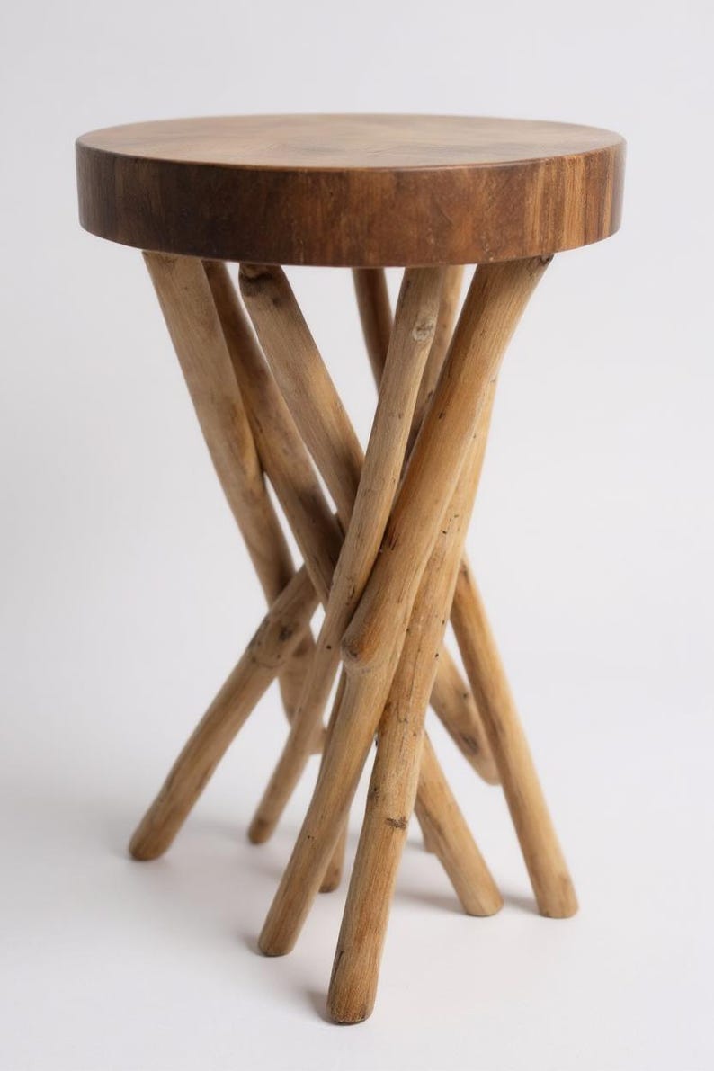 Table d'appoint ronde en bois – table basse tabouret en bois – faite à la main – en bois de suar et de teck – 50x28x28 cm