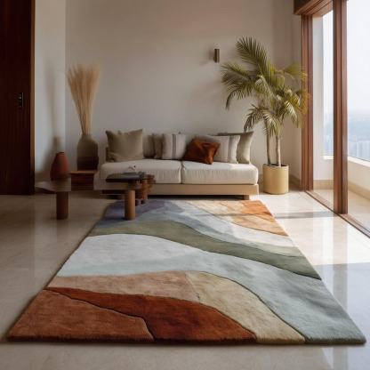 Tapis abstrait rouille terracotta vert sauge, crème | de forme organique moderne | Décoration de salon bohème terreuse | Tapis de sol texturé confortable