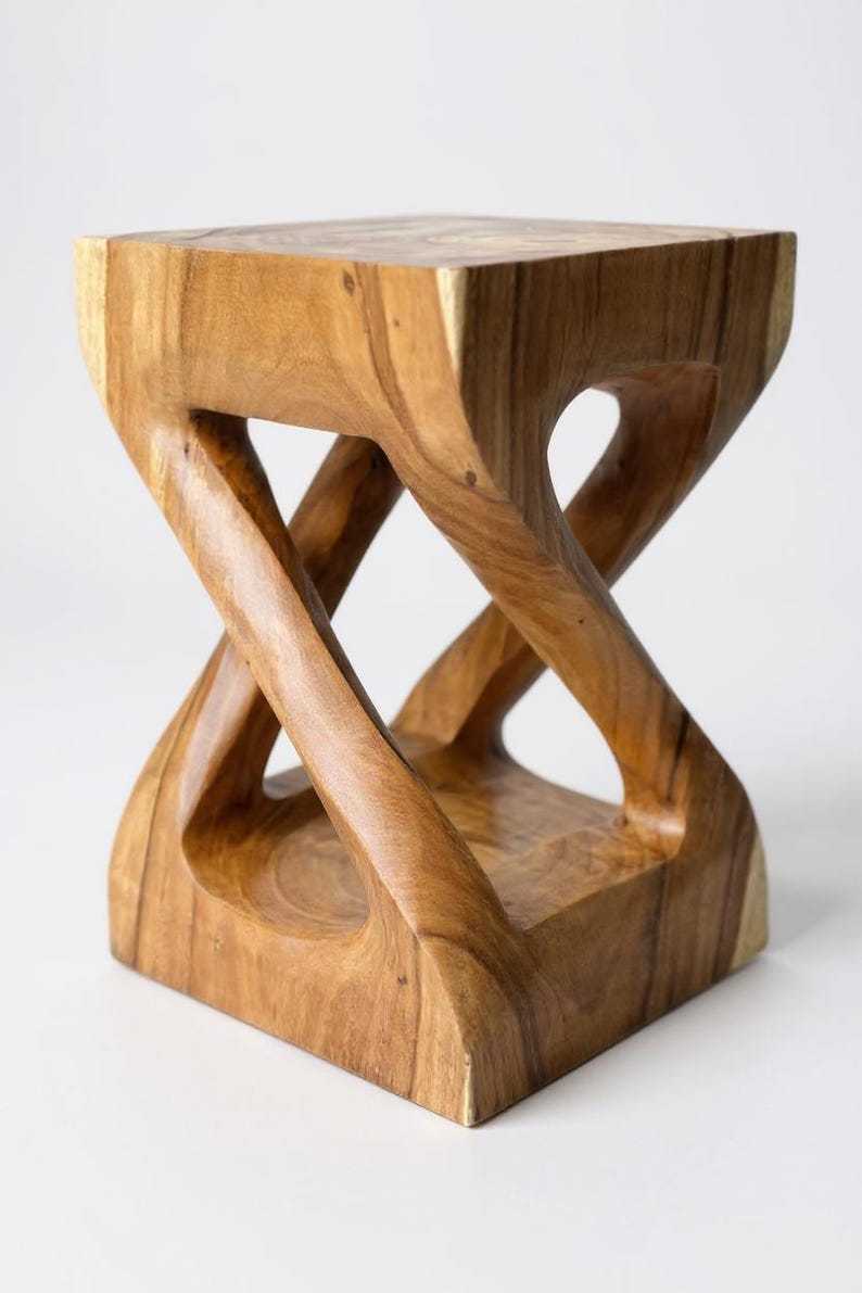 Table d'appoint en bois - table basse tabouret en bois - fait main - tourné angulairement en bois de suar massif - 50x28x28 cm