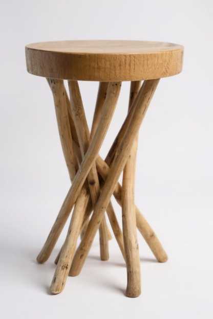 Table d'appoint ronde en bois – table basse tabouret en bois – faite à la main – en bois de suar et de teck – 50x28x28 cm