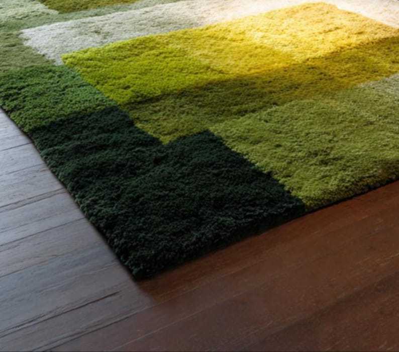 Tapis botanique abstrait tufté fait main de mousse tufté 100 % laine fine et tapis vert pour le bureau