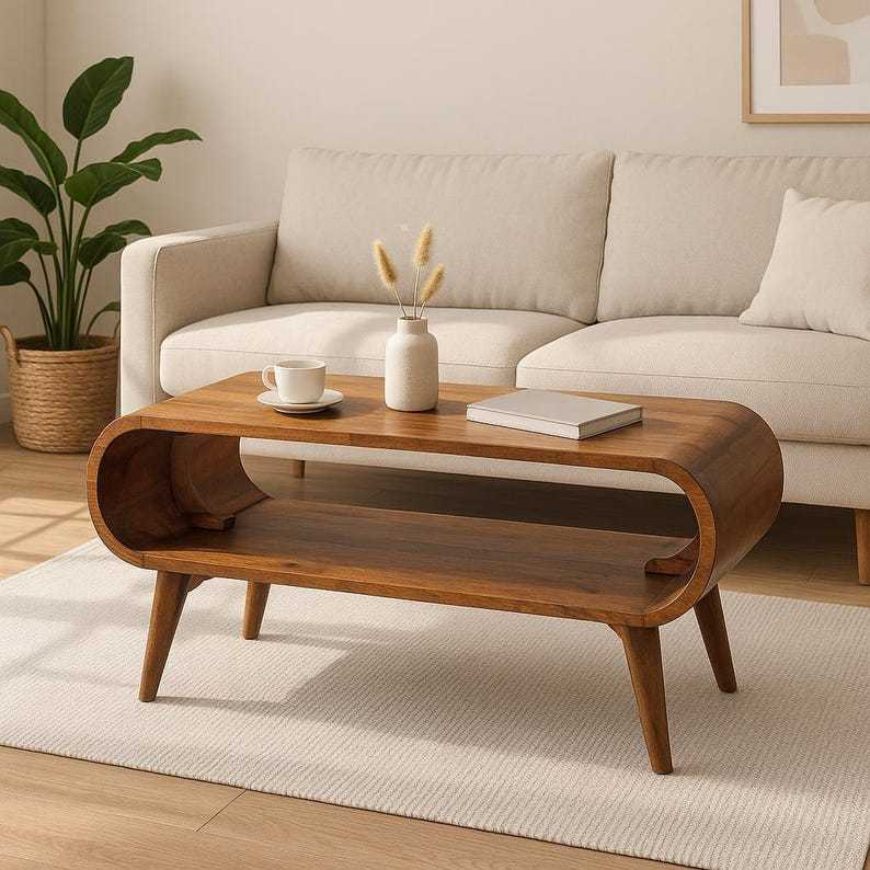 Table basse de style nordique en bois massif - châtaignier, mangue, miel, caramel et noyer