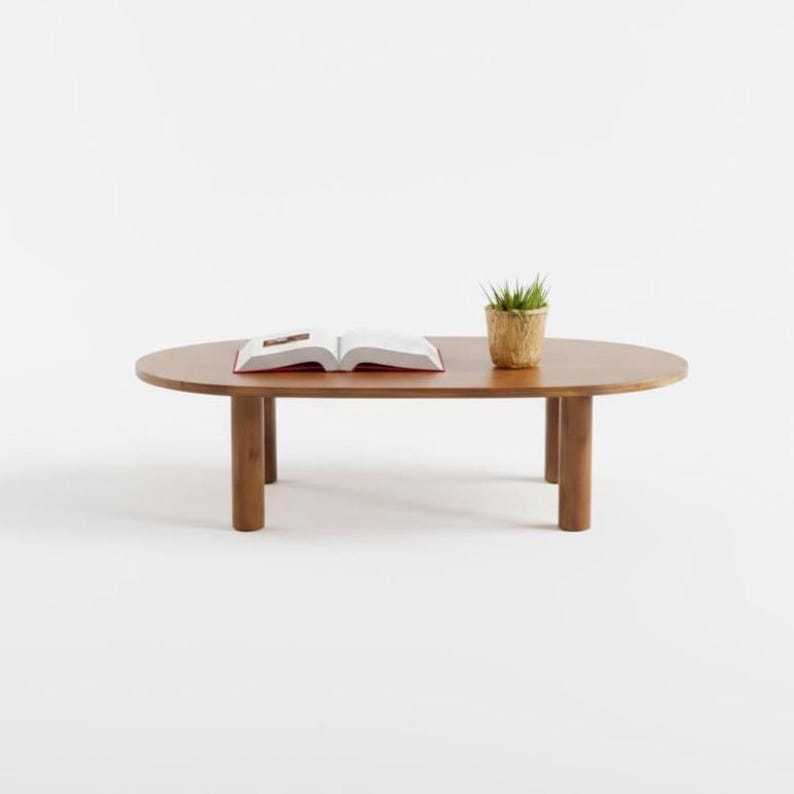 Table basse ovale, table d'appoint en bois avec pieds en bois, petite table basse moderne du milieu du siècle, meubles de salon, table de centre en bois