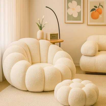 Cozy Modern Cloud-Style Lounge Chair and Ottoman, perfect for adding a soft, featuring a plush footrest pouf ideal for relaxing.
