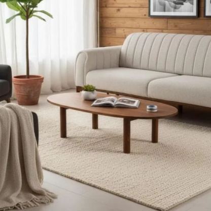 Table basse ovale, table d'appoint en bois avec pieds en bois, petite table basse moderne du milieu du siècle, meubles de salon, table de centre en bois