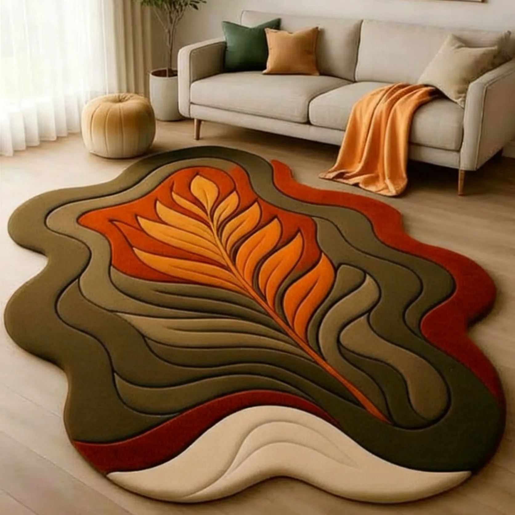 Tapis capitonné en laine abstrait : design zen irrégulier