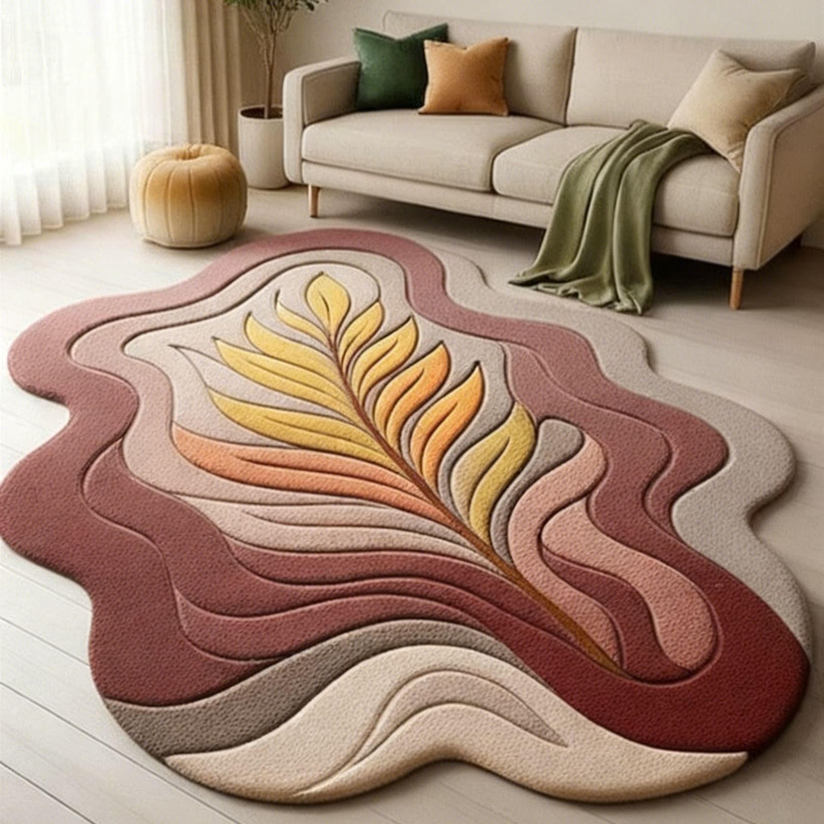 Tapis capitonné en laine abstrait : design zen irrégulier