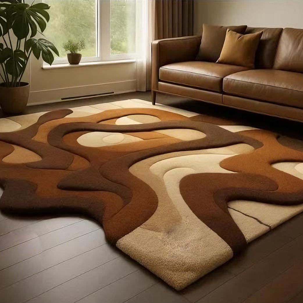 Tapis moderne touffeté à la main en laine bohème marron et beige 8 x 10 pour le salon, tapis bio abstraits 6 x 9 pour chambre à coucher, tapis personnalisés 4 x 6 5 x 7