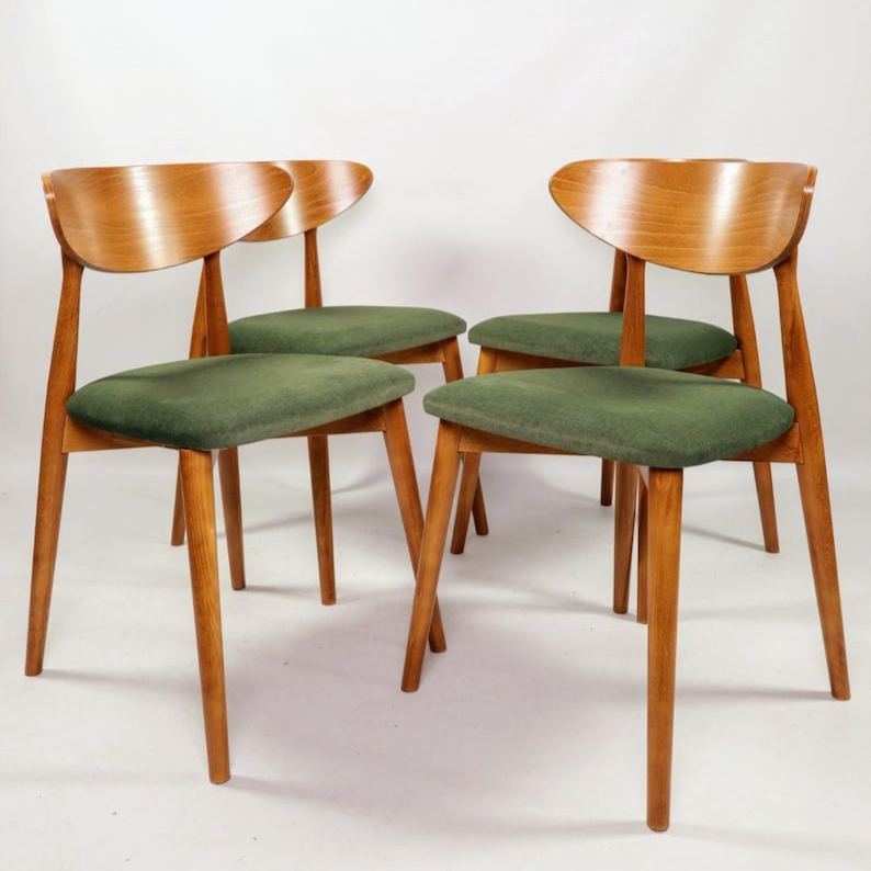Chaises de salle à manger modernes Mid-Century : bois de hêtre et lin, personnalisables