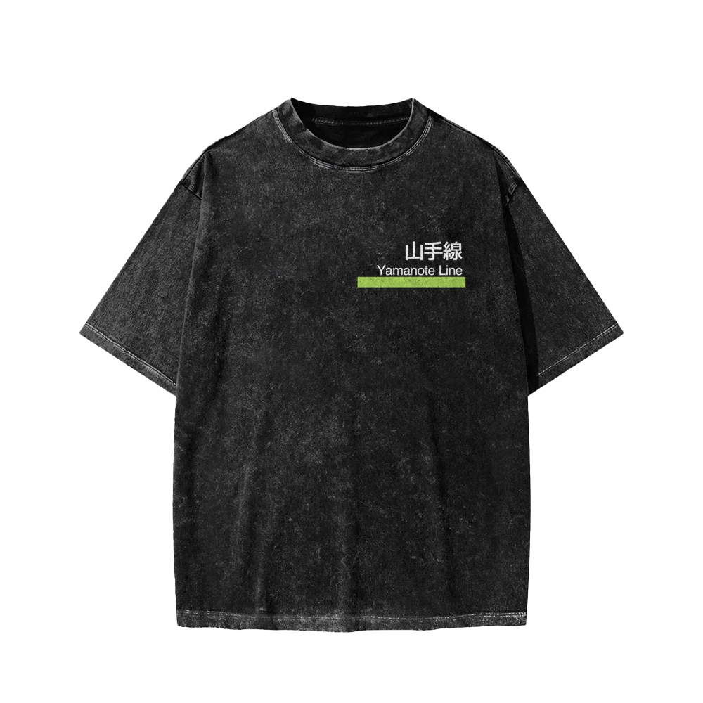Yamanote Line Front And Back Printing Washed T-shirt