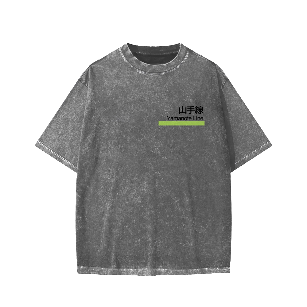 Yamanote Line Front And Back Printing Washed T-shirt