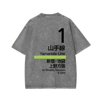 Yamanote Line Front And Back Printing Washed T-shirt