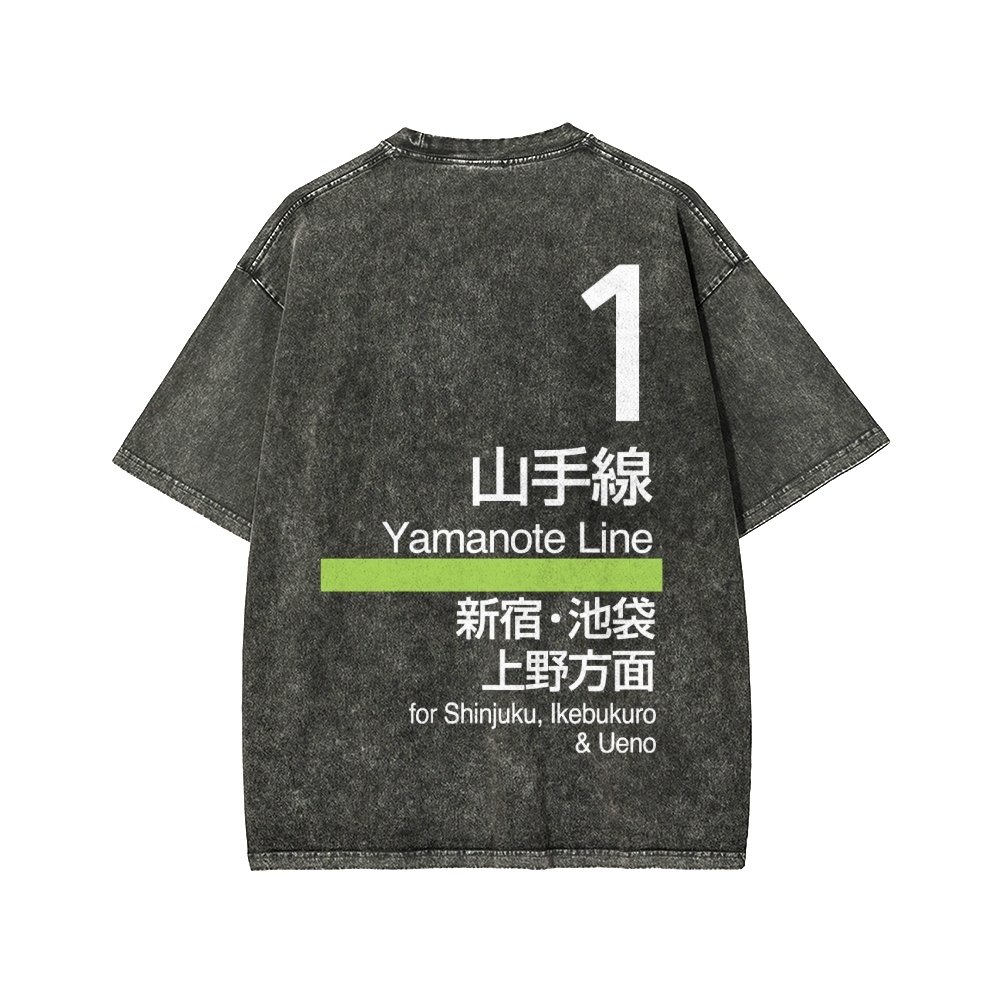 Yamanote Line Front And Back Printing Washed T-shirt