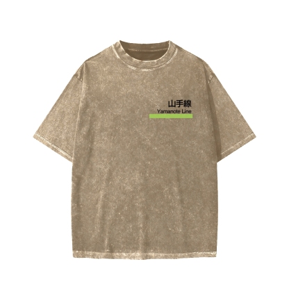 Yamanote Line Front And Back Printing Washed T-shirt