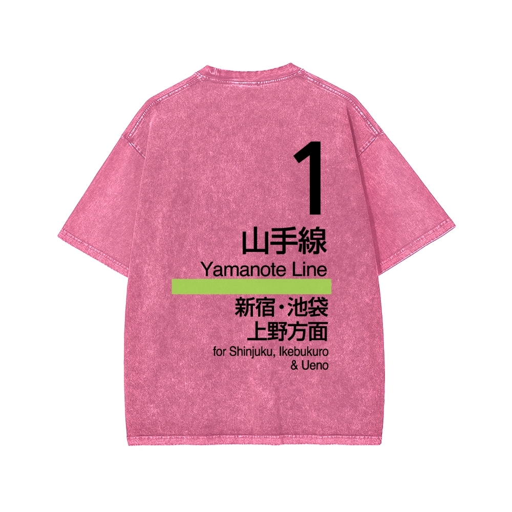 Yamanote Line Front And Back Printing Washed T-shirt