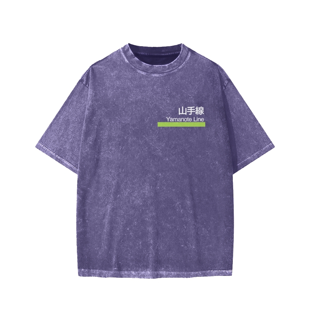 Yamanote Line Front And Back Printing Washed T-shirt
