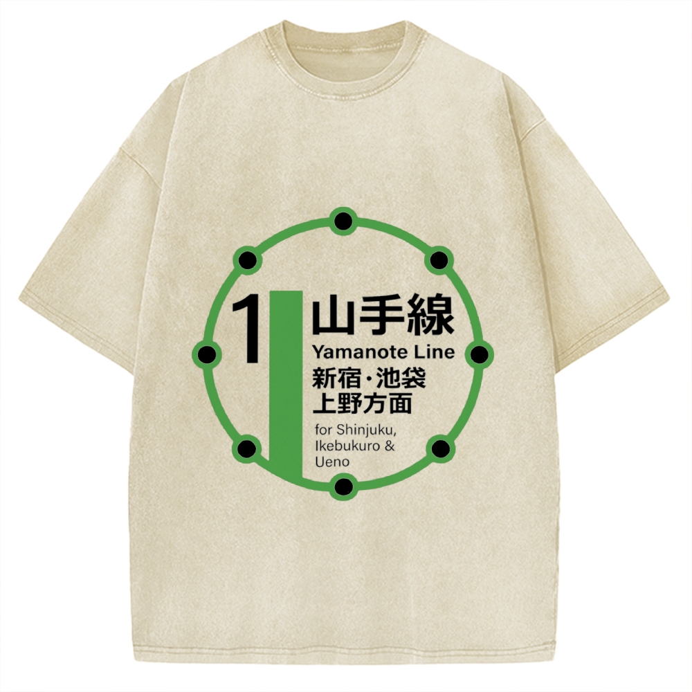 Yamanote Line Loop Line Vintage Washed T-shirt
