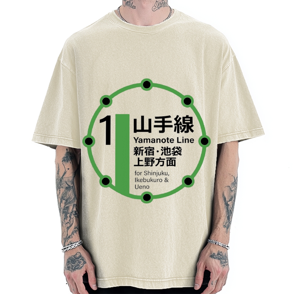 Yamanote Line Loop Line Vintage Washed T-shirt