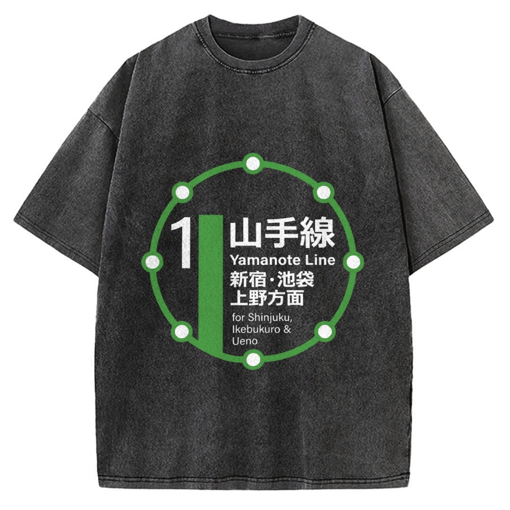 Yamanote Line Loop Line Vintage Washed T-shirt