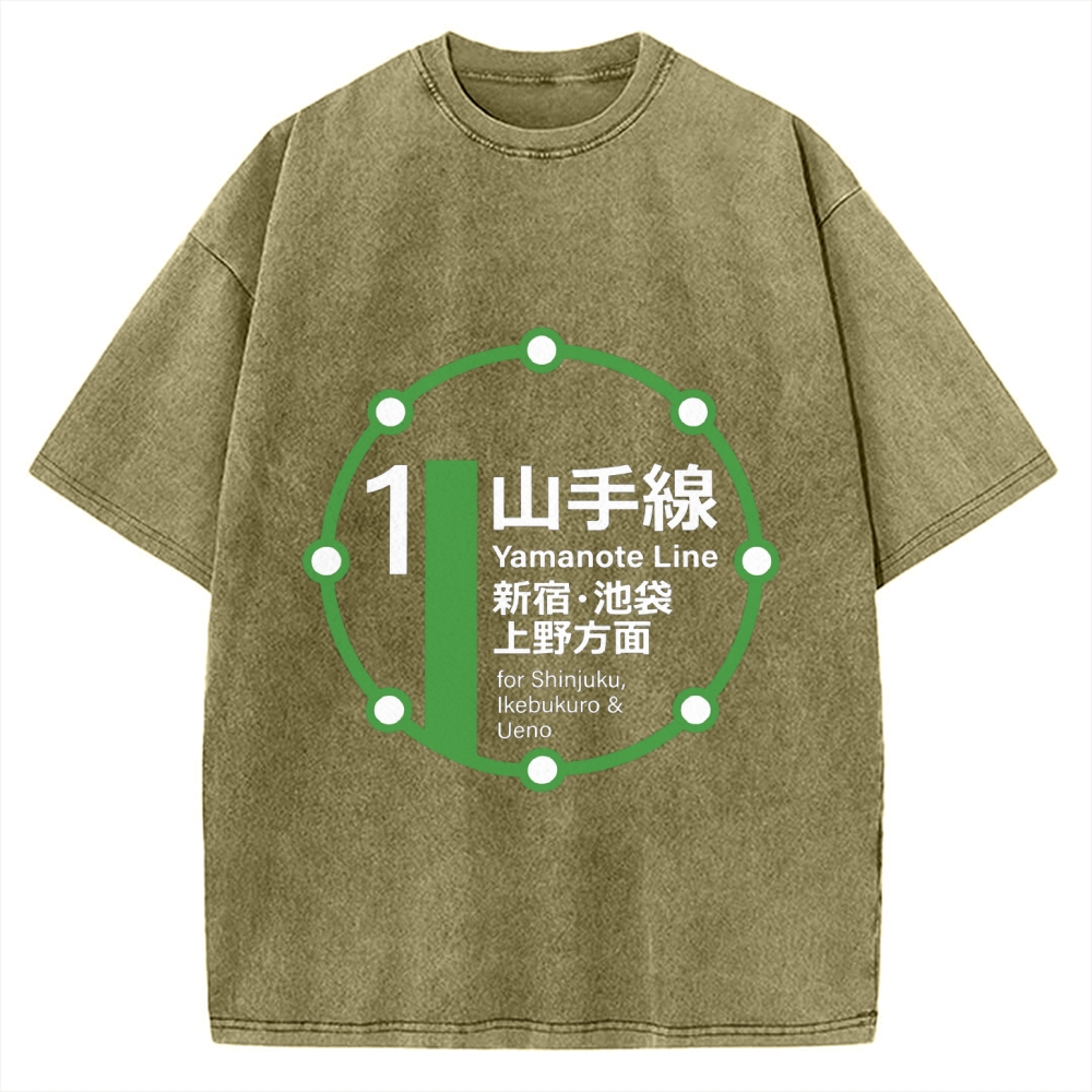 Yamanote Line Loop Line Vintage Washed T-shirt